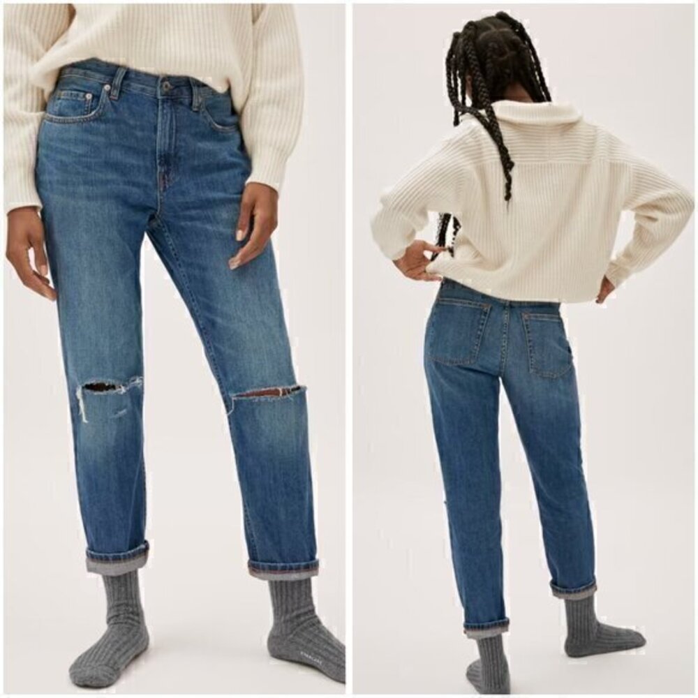 Everlane The Summer Jean Medium Wash Ripped Denim Size 27R